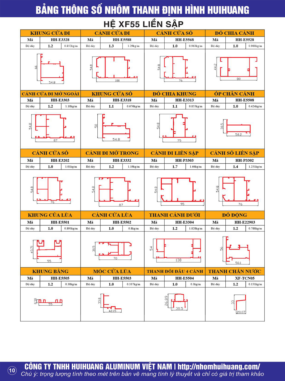 Hệ nhôm XF55 liền sập